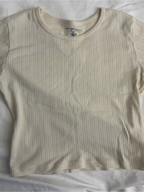Brandy Melville Cream Pointelle Short Sleeve Tee